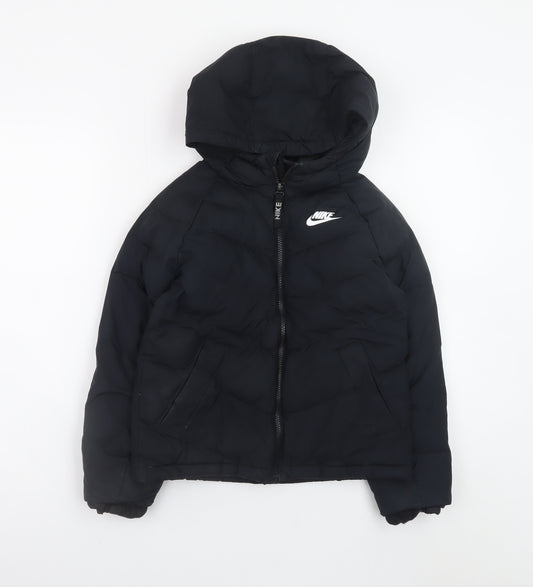 Nike Boys Black Hooded Puffer Jacket 8-9 Years Winter Lined