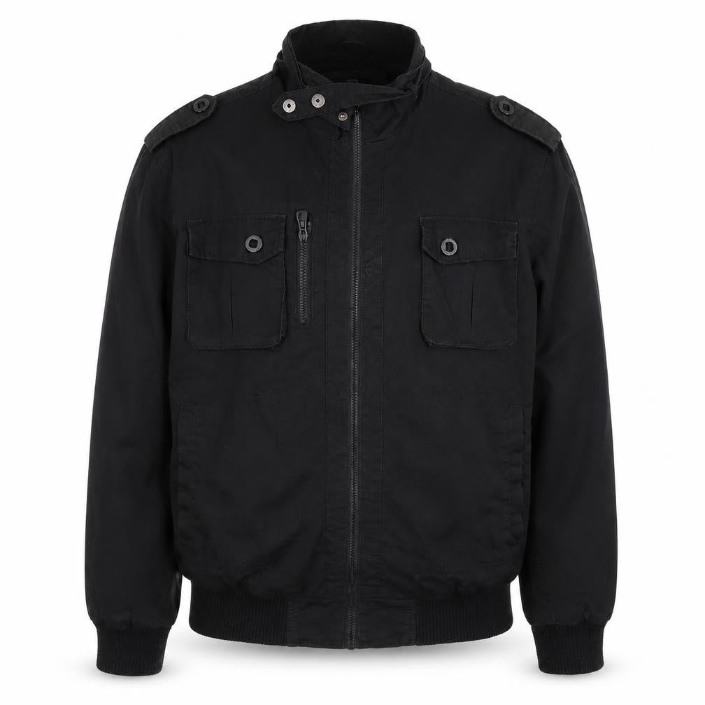 Front view of Burton men’s black xl military style cotton jacket