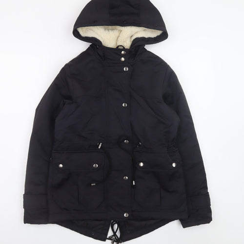 ASOS Women Black Parka Jacket Hooded Lined UK 4 Mid-Length Winter Coat