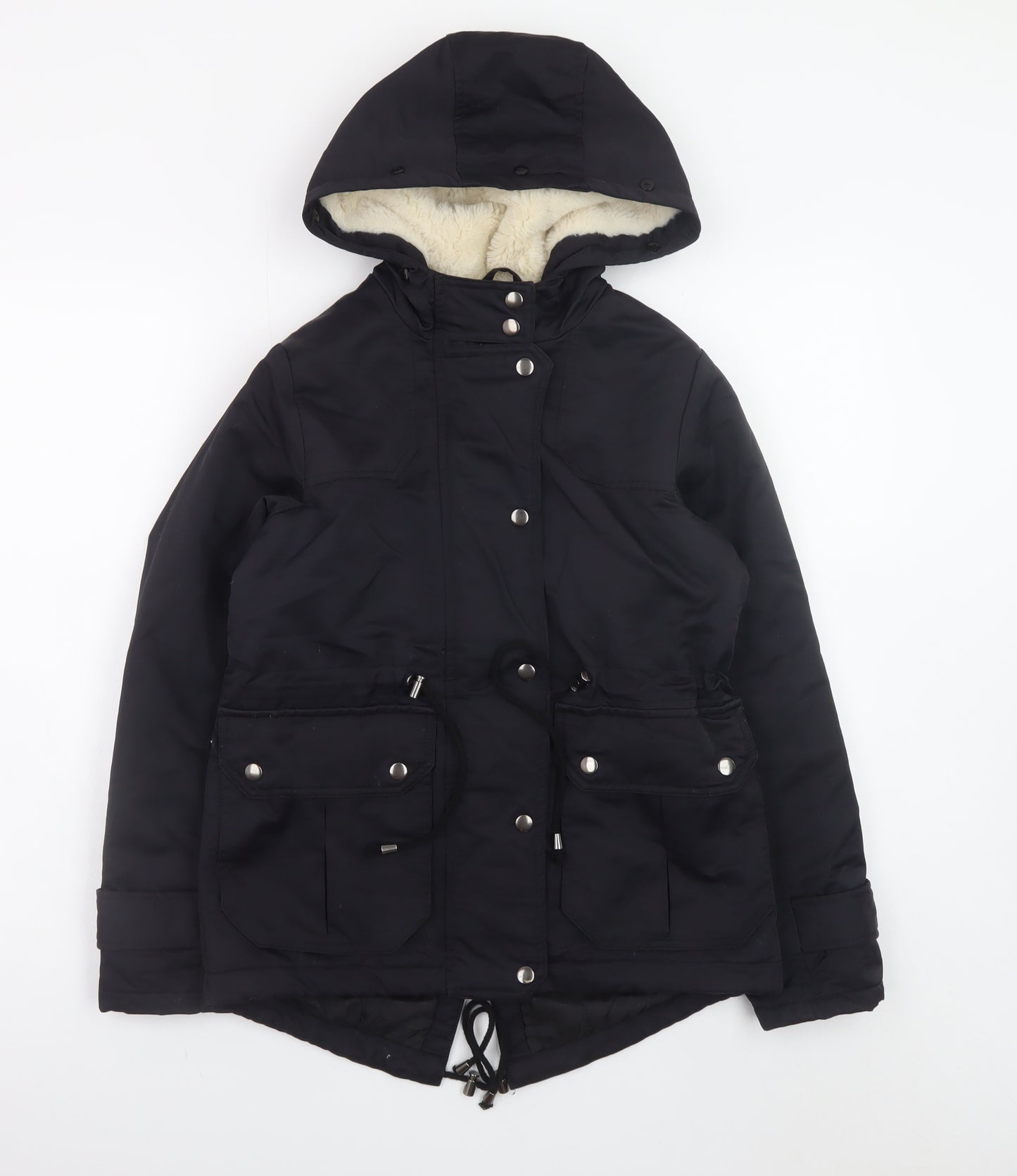 ASOS Women Black Parka Jacket Hooded Lined UK 4 Mid-Length Winter Coat