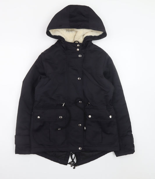 ASOS Women Black Parka Jacket Hooded Lined UK 4 Mid-Length Winter Coat