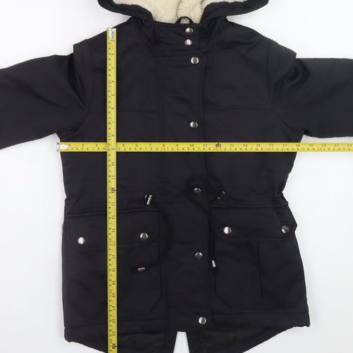 ASOS Women Black Parka Jacket Hooded Lined UK 4 Mid-Length Winter Coat