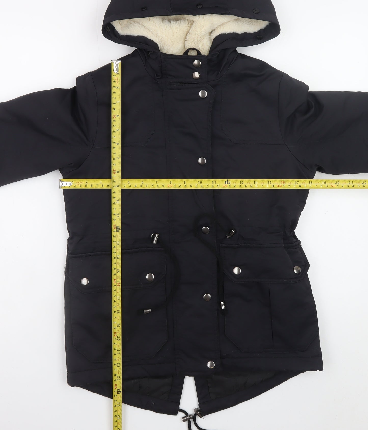 ASOS Women Black Parka Jacket Hooded Lined UK 4 Mid-Length Winter Coat