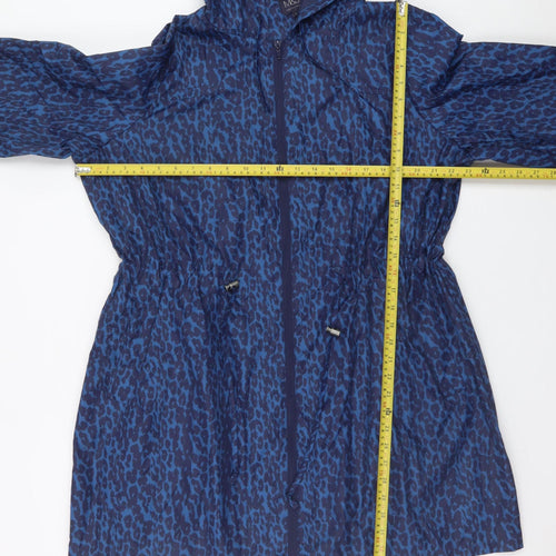 Marks and Spencer Women Blue Leopard Print Hooded Mid-Length Rain Coat Size L