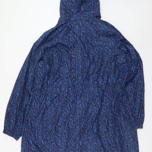 Marks and Spencer Women Blue Leopard Print Hooded Mid-Length Rain Coat Size L