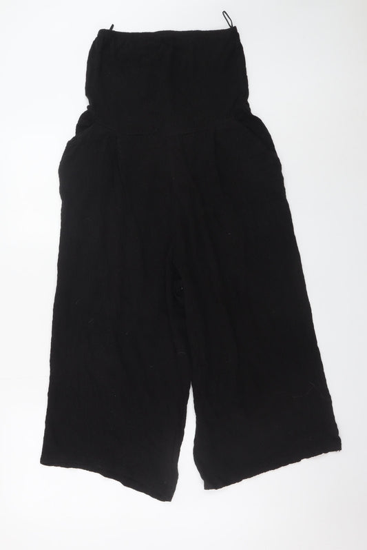 Next Womens Black Jumpsuit Size 10 Viscose Cotton Blend Wide-Leg