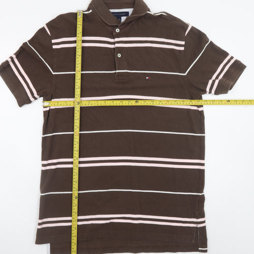 Tommy Hilfiger Men's Brown Striped Cotton Polo Shirt Size L