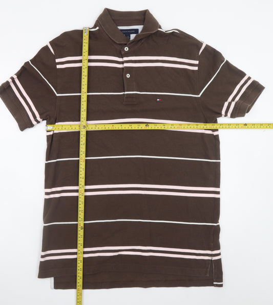 Tommy Hilfiger Men's Brown Striped Cotton Polo Shirt Size L
