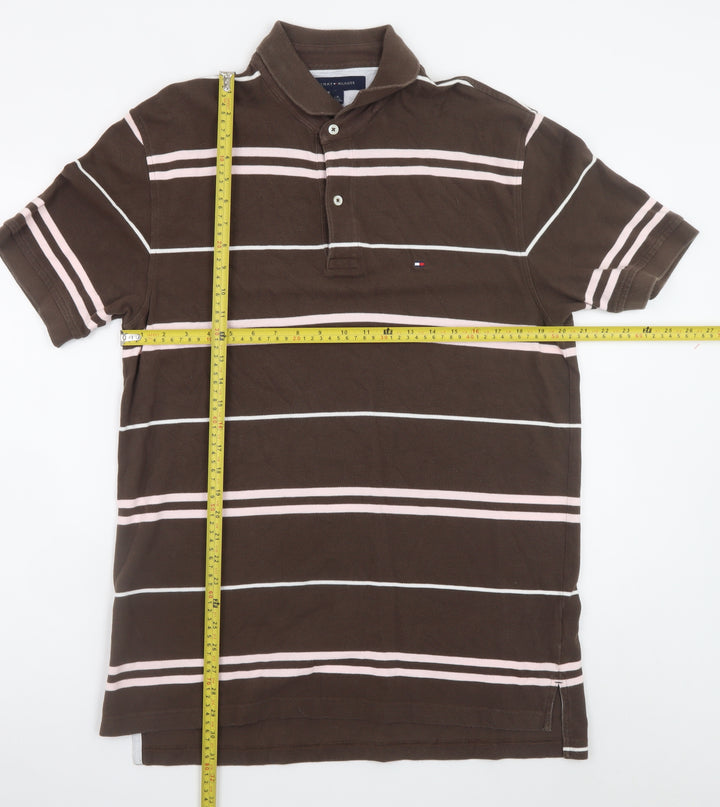Tommy Hilfiger Men's Brown Striped Cotton Polo Shirt Size L