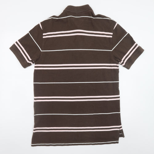 Tommy Hilfiger Men's Brown Striped Cotton Polo Shirt Size L