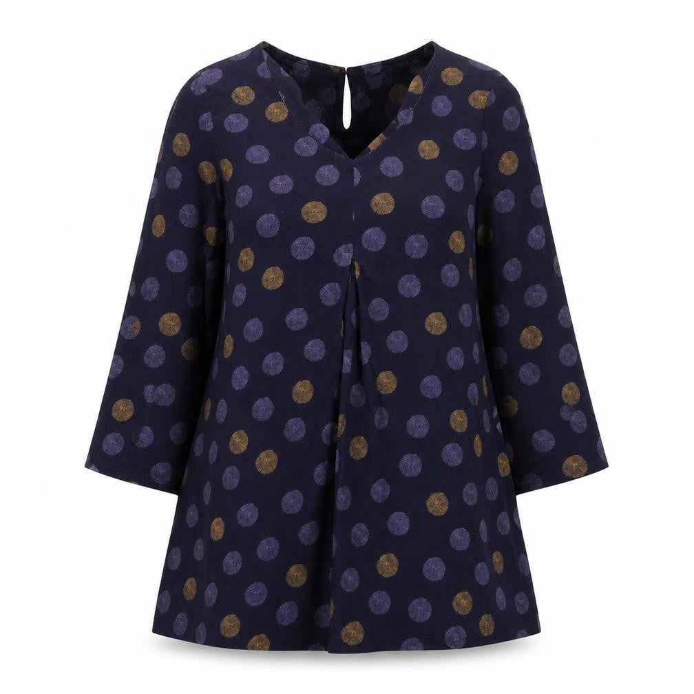 Front view of White Stuff Women’s Blue Polka Dot A-Line Dress, size UK 12