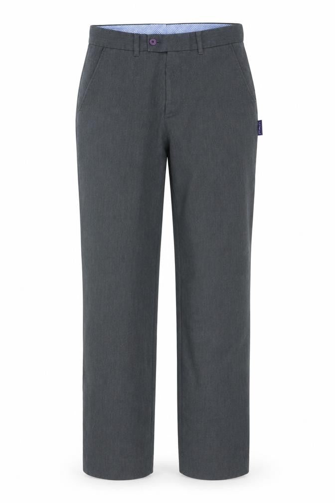 Front view of Hunter Men Grey Chino Trousers 30x32 Regular Fit