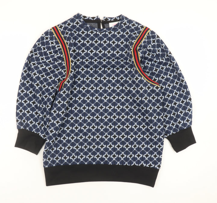 Savida Women's Blue Geometric Puff Sleeve Pullover Jumper Size 8