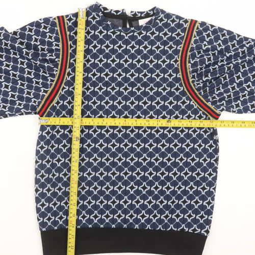 Savida Women's Blue Geometric Puff Sleeve Pullover Jumper Size 8