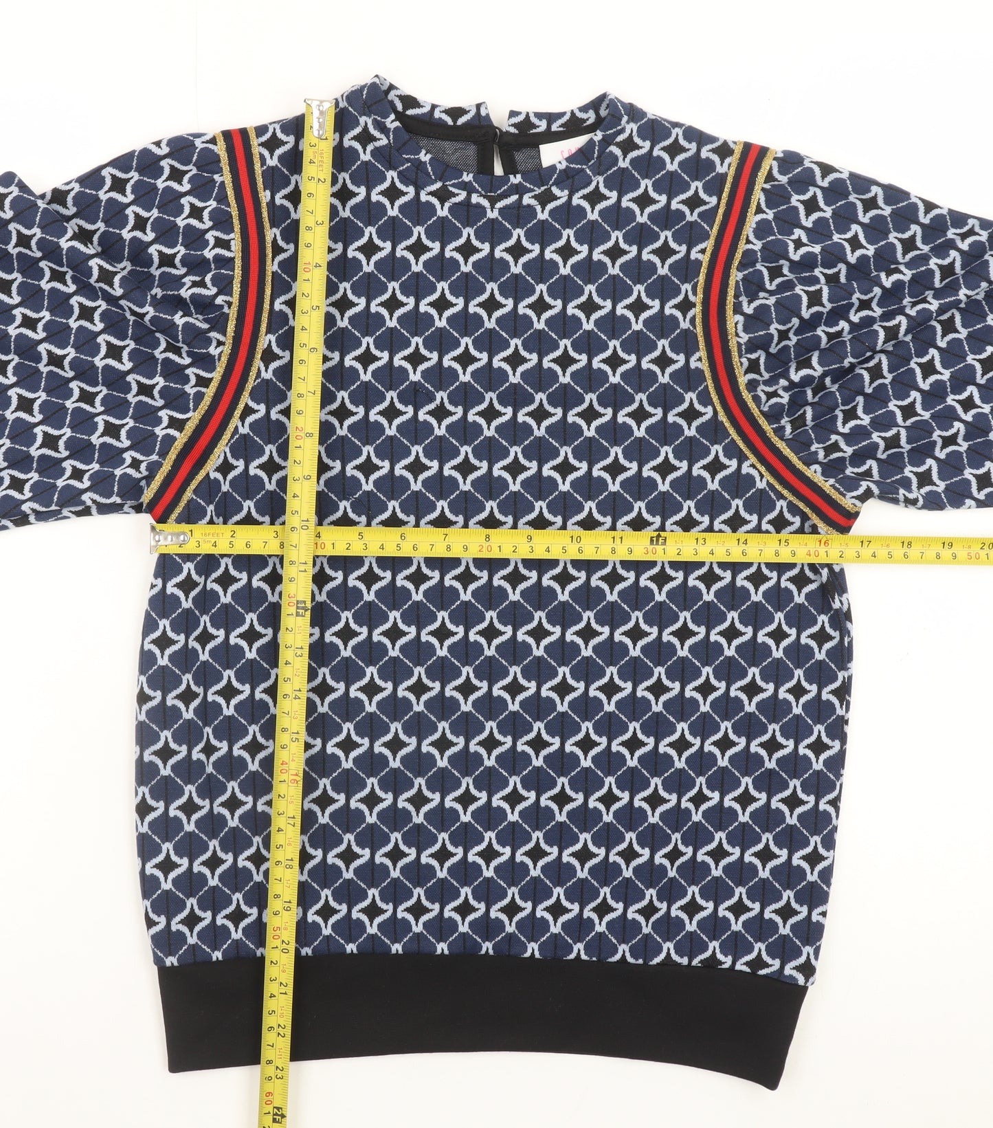Savida Women's Blue Geometric Puff Sleeve Pullover Jumper Size 8