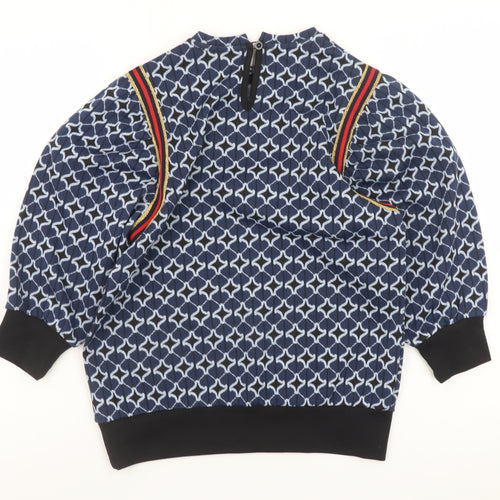 Savida Women's Blue Geometric Puff Sleeve Pullover Jumper Size 8