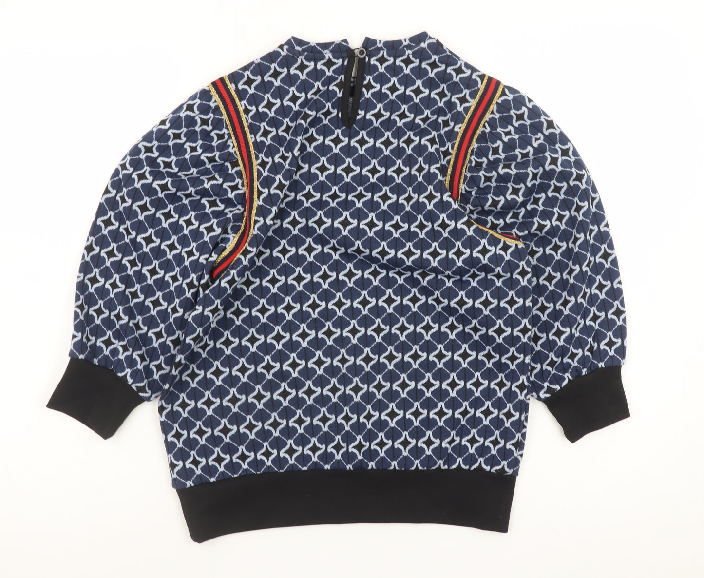 Savida Women's Blue Geometric Puff Sleeve Pullover Jumper Size 8