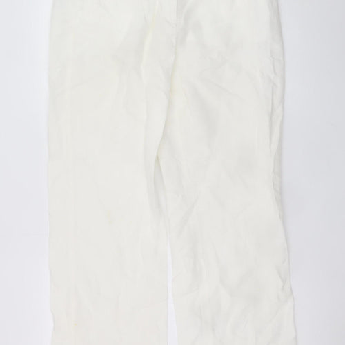 Monsoon Women Ivory Linen Straight Trousers Size 14 Short