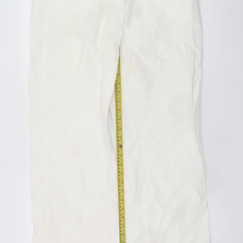Monsoon Women Ivory Linen Straight Trousers Size 14 Short
