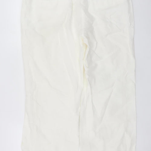 Monsoon Women Ivory Linen Straight Trousers Size 14 Short
