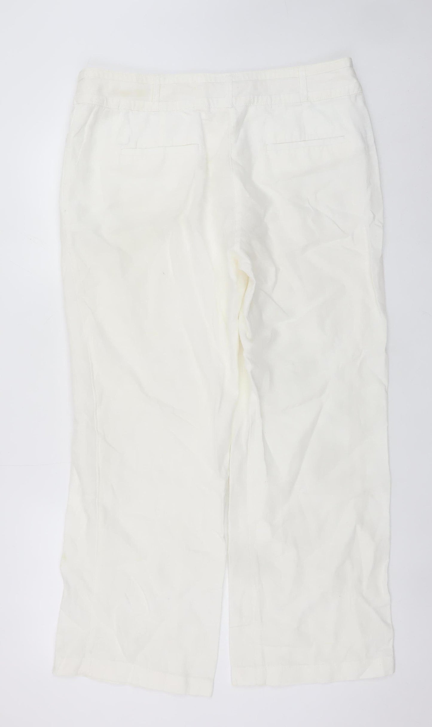 Monsoon Women Ivory Linen Straight Trousers Size 14 Short
