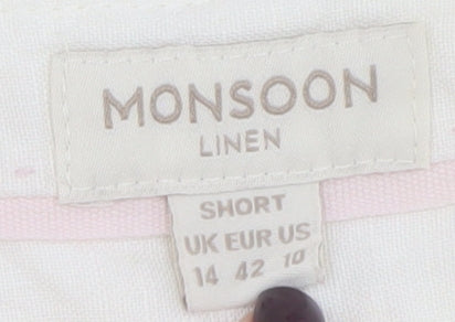 Monsoon Women Ivory Linen Straight Trousers Size 14 Short