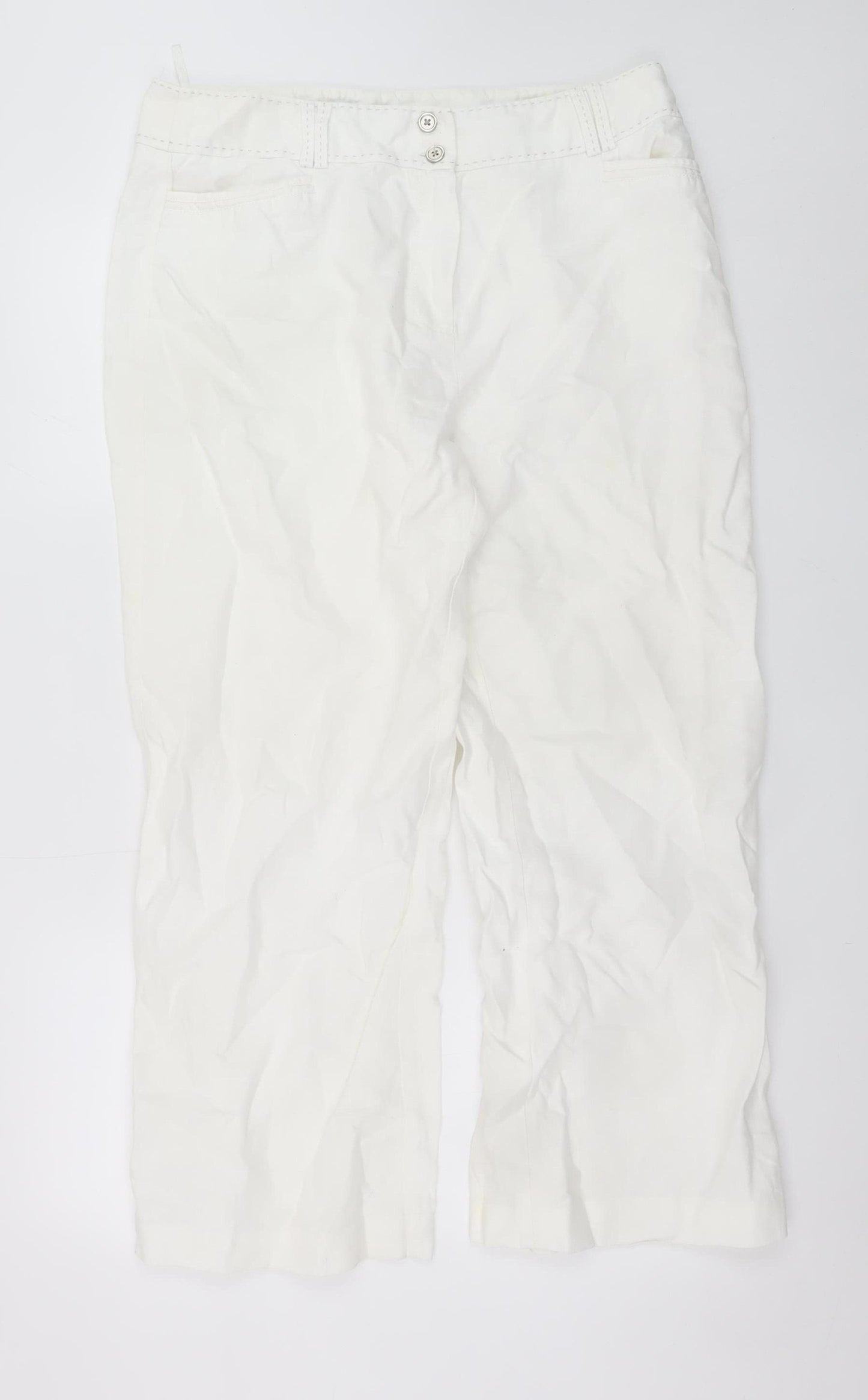 Marks and Spencer Per Una Women's White Linen-Cotton Cropped Trousers Size 14R