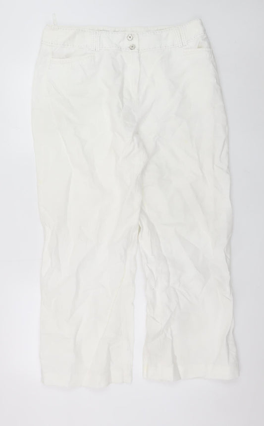 Marks and Spencer Per Una Women's White Linen-Cotton Cropped Trousers Size 14R