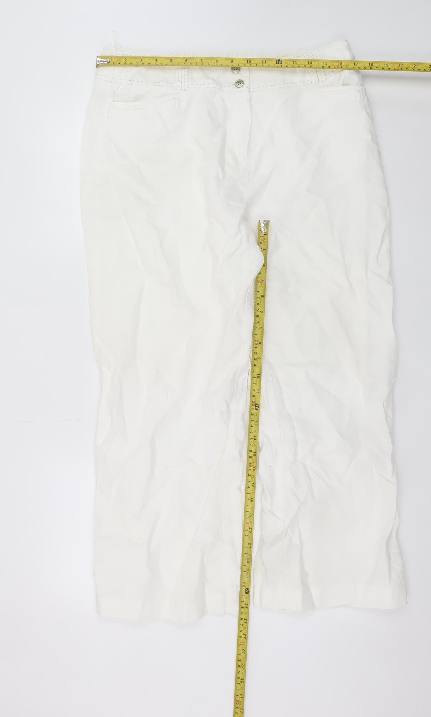 Marks and Spencer Per Una Women's White Linen-Cotton Cropped Trousers Size 14R