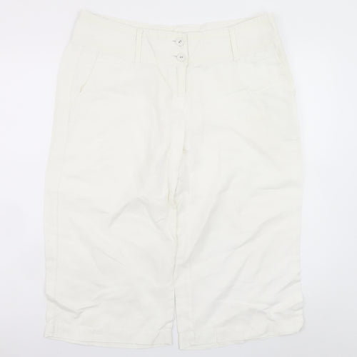 Monsoon Women Ivory Chino Cropped Trousers Size 14 Cotton Blend