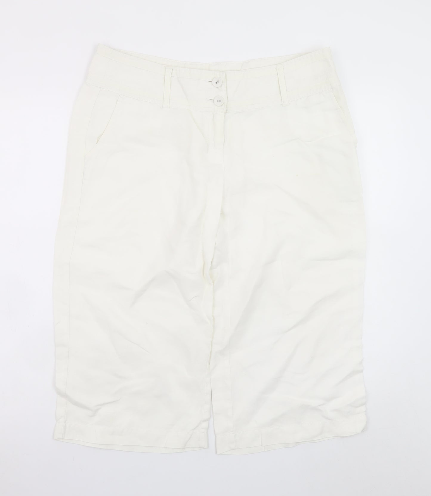 Monsoon Women Ivory Chino Cropped Trousers Size 14 Cotton Blend
