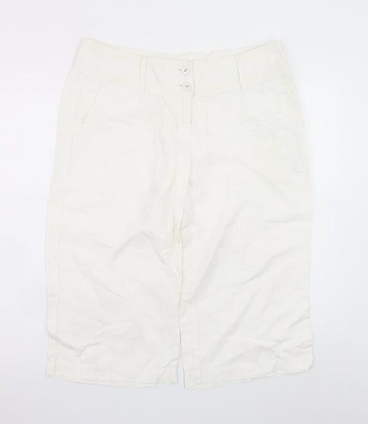 Monsoon Women Ivory Chino Cropped Trousers Size 14 Cotton Blend