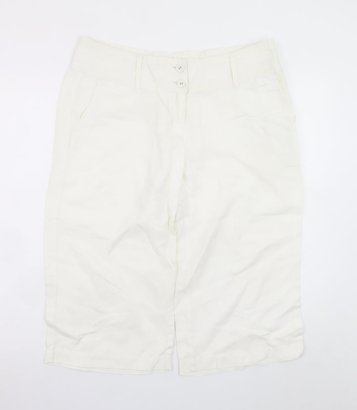 Monsoon Women Ivory Chino Cropped Trousers Size 14 Cotton Blend