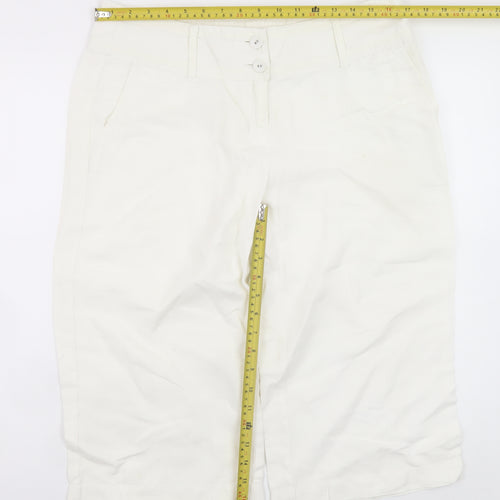 Monsoon Women Ivory Chino Cropped Trousers Size 14 Cotton Blend