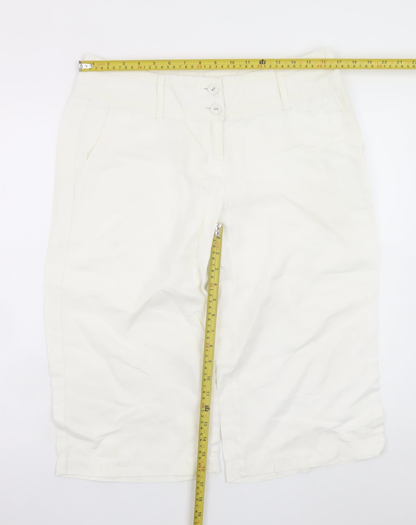 Monsoon Women Ivory Chino Cropped Trousers Size 14 Cotton Blend