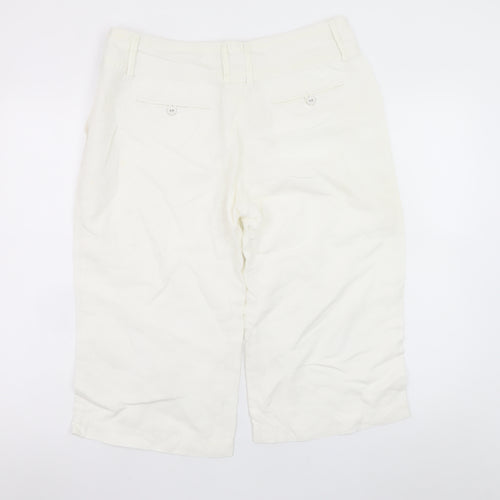 Monsoon Women Ivory Chino Cropped Trousers Size 14 Cotton Blend
