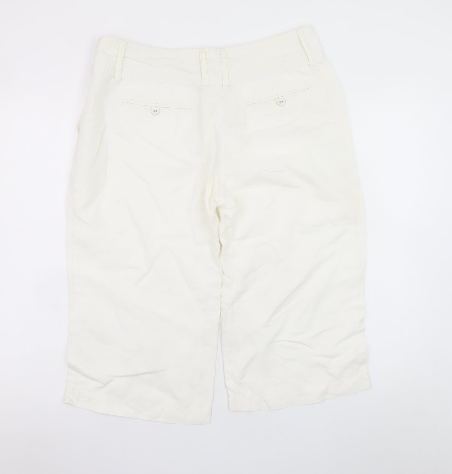 Monsoon Women Ivory Chino Cropped Trousers Size 14 Cotton Blend