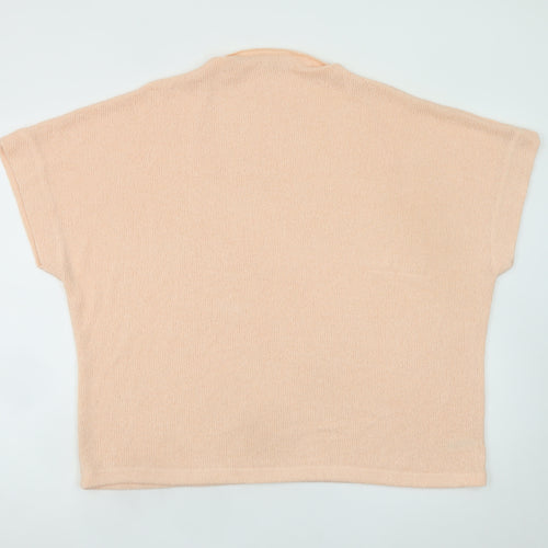 Gallery Womens Beige XL Relaxed Knit Short Sleeve Jumper