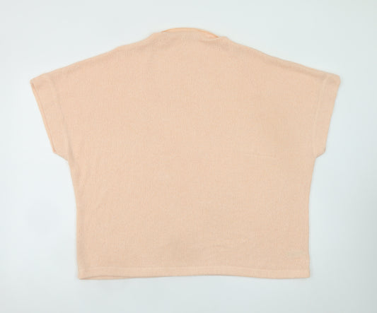 Gallery Womens Beige XL Relaxed Knit Short Sleeve Jumper