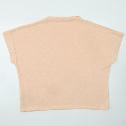Gallery Womens Beige XL Relaxed Knit Short Sleeve Jumper