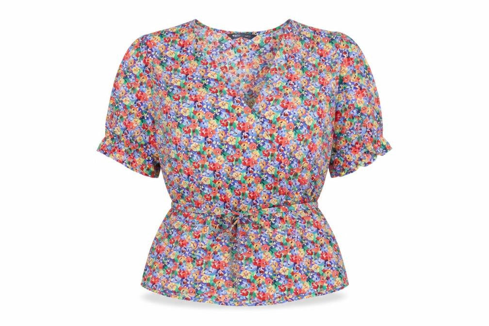 Front view of Marks & Spencer Women’s Multicoloured Floral Wrap Blouse, size UK 16