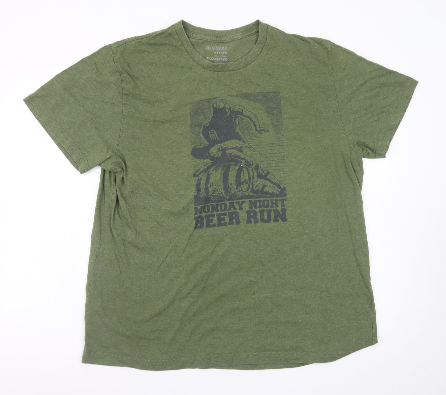 Old Navy Men’s Green XL Beer Run Graphic T-Shirt Short Sleeve Crew Neck
