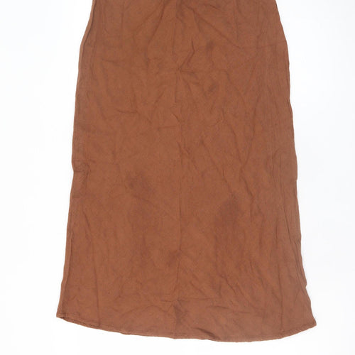 ASOS DESIGN Women's Brown Midi Straight Skirt Size 14 Viscose