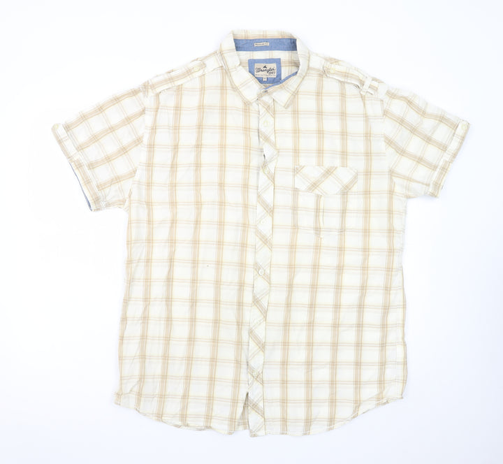 Wrangler Men’s Beige Plaid Short Sleeve 2XL Button-Up Cotton Shirt