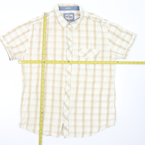 Wrangler Men’s Beige Plaid Short Sleeve 2XL Button-Up Cotton Shirt
