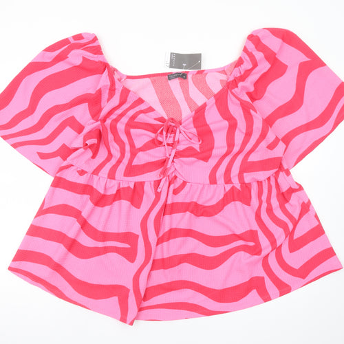 Papaya Curve Women’s Pink Animal Print Tunic Blouse Size 24