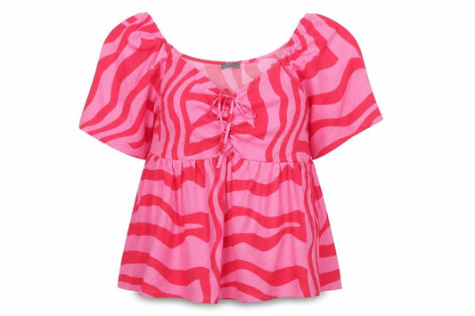 Front view of Papaya Curve Women’s Pink Animal Print Tunic Blouse, size UK 24