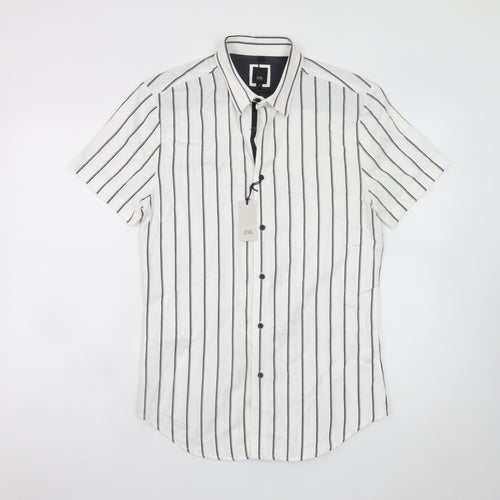 River Island Men's White Slim Fit Striped Short Sleeve Button-Up Shirt S
