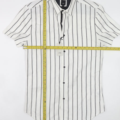 River Island Men's White Slim Fit Striped Short Sleeve Button-Up Shirt S