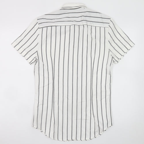 River Island Men's White Slim Fit Striped Short Sleeve Button-Up Shirt S